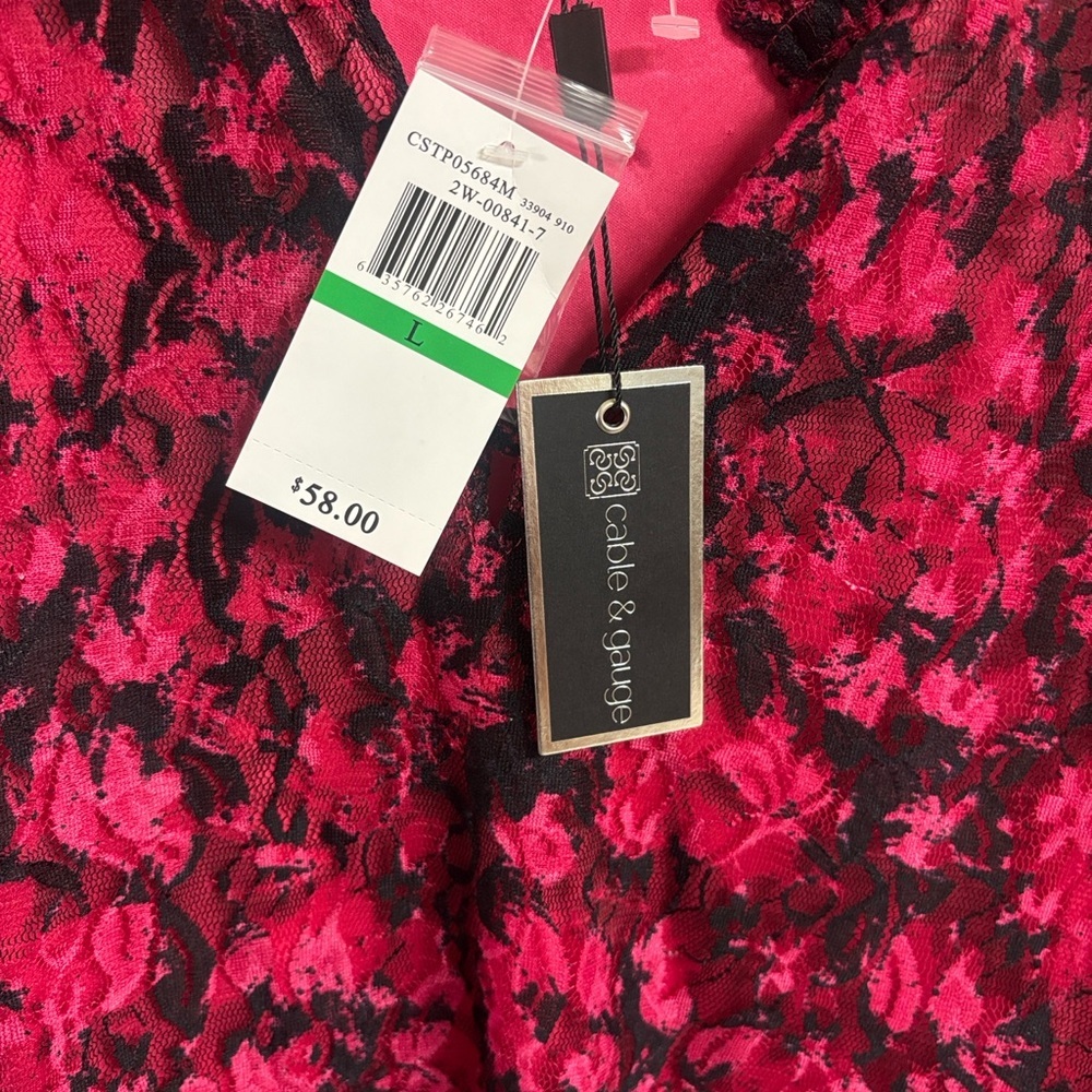 Cable & Gauge Pink and Black Floral Lace Blouse‎ - Picture 7 of 8